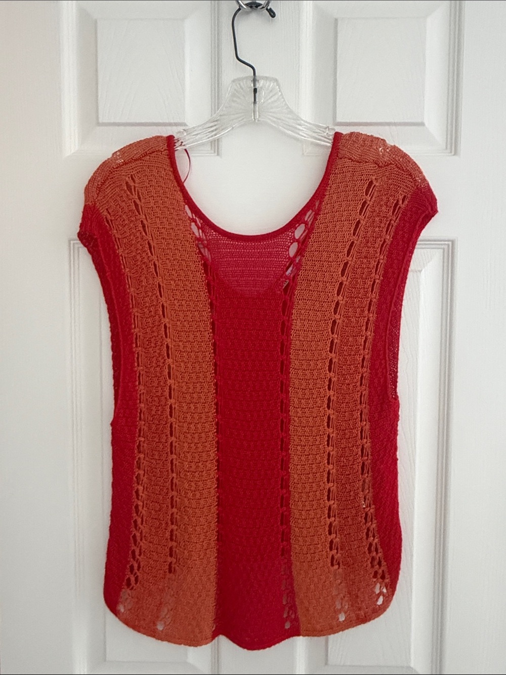 ZARA Women’s Red and Orange Crochet Knit Sweater Top